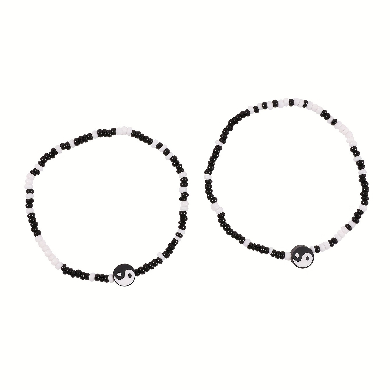 2pc Minimalist Yin Yang Beaded Anklet Set, Daily Wear